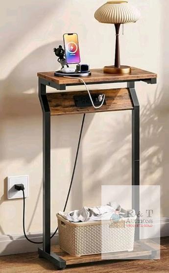 New CHOEZON C Shaped End Table with Charging Station, 2-Tier Small Side Table . Some Assembly Required