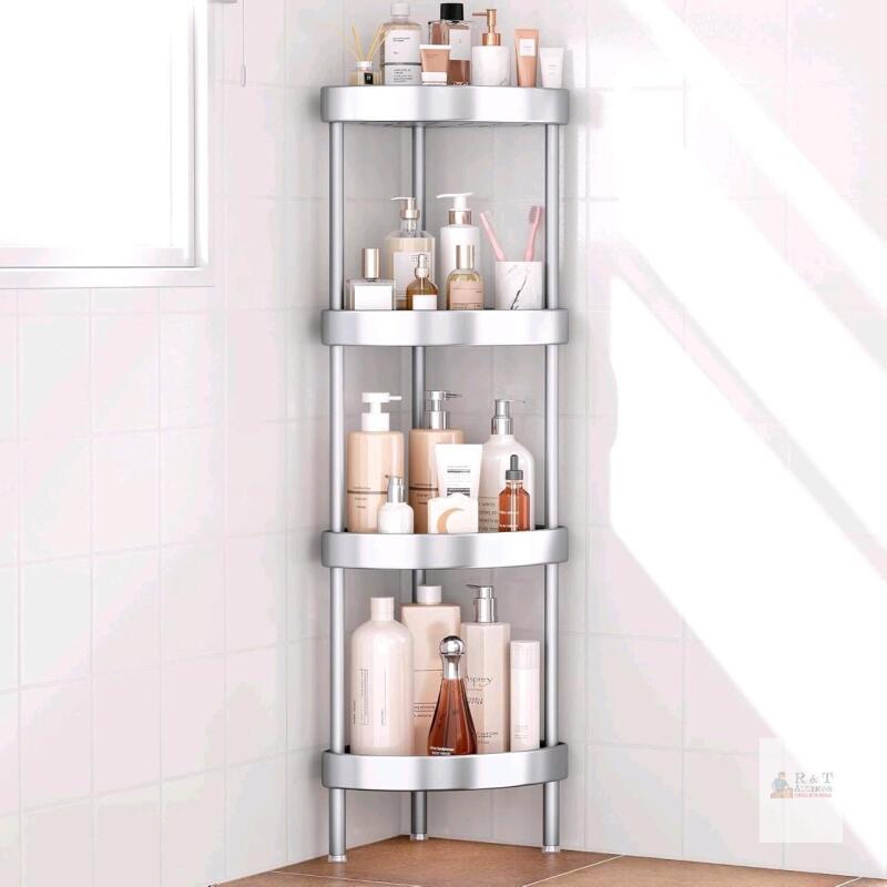 New Nieifi Corner Shower Caddy Stand-4 Tier Rustproof Anodized Aluminum Standing Shower Organizer-Shower Caddy Corner-Dual Stability to Anti-Shaking-Height-Adjustable Legs for Uneven Surfaces-Silver