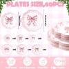 New R HORSE 60 Pack Pink Bows & Evergreen Trees Ultra Cute Disposable Paper Plates - 9&rdquo; and 7&rdquo; - 2
