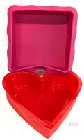 2 New 2.5" Deep Silicone Baking Moulds : Heart 9.5" Long & Square 7.25" &times; 7.25"