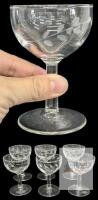 6 Vintage Etched Coupe Glasses Small Crystal Champagne Coupes Craft Cocktails Retro Bar, 2 Styles, 4" Tall Each, No Chips or Cracks