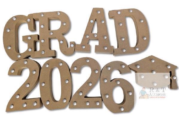 New VIHOSE 9 Pcs Plyboard 3D Light-Up Letters & Graduation Cap, Up To 7.8" Tall, Battery-Powered, Mix & Rearrange