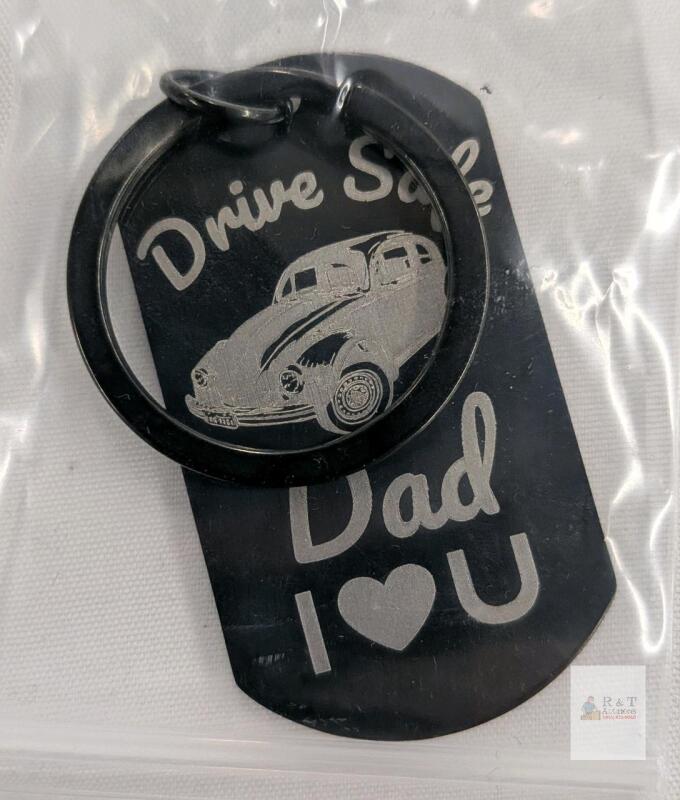 Dog Tag Keychain for Dad &ndash; Black Stainless Steel, Drive Safe, Sentimental Daughter Gift, Car Design