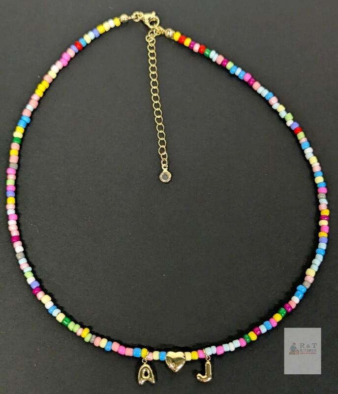 New Turandoss Bubble Initial "A ❤️ J" Love Bead Necklace 18" Long