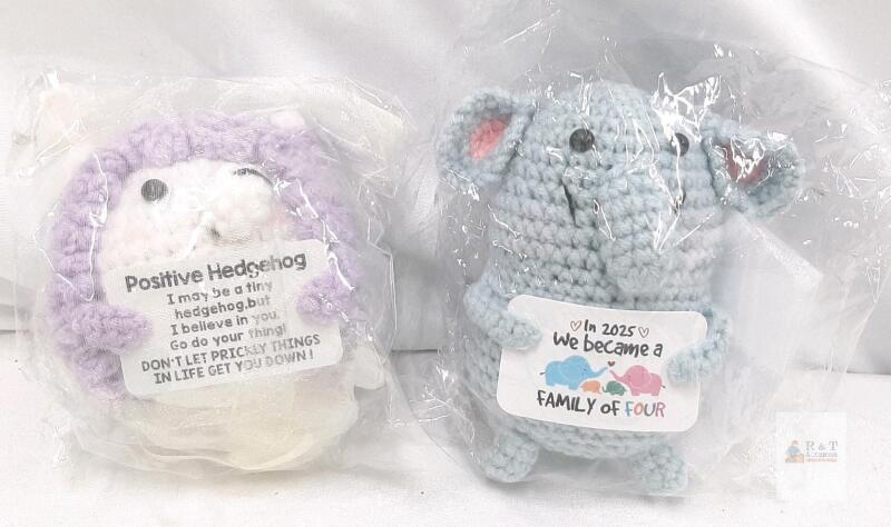 Handmade Crocheted Plush Toys &ndash; Positive Hedgehog & Mint Elephant Family