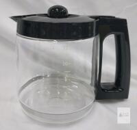 12-Cup Glass Coffee Carafe with Black Handle and Lid, Marked Measurements, Hinged Top, Fits Standard Makers