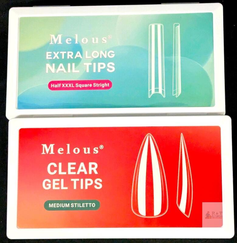 2 New MELOUS Clear Nail & Gel Tips Kits : Half XXXL Square Straight & Medium Stiletto