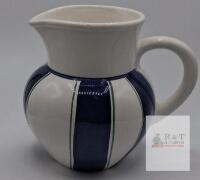 Diva Portugal Ceramic Pitcher &ndash; White & Blue Stripe, 1.5 Qt, Hand-Painted, Model Marked