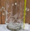 Romanian Crystal Etched Ice Bucket & 9 Glasses Set, Floral & Leaf, 1970s, Ornate Handles - 2