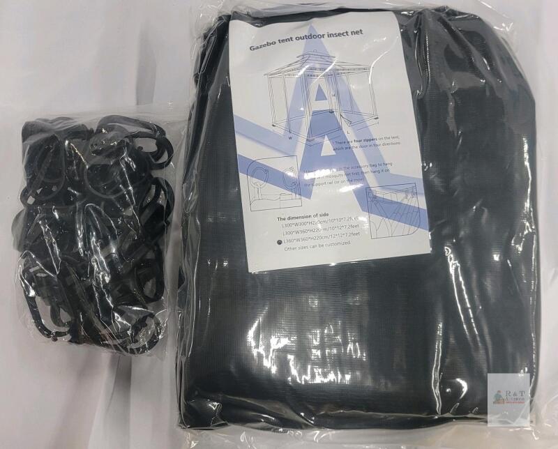 12' x 12' Black Gazebo Mosquito Netting with Four Zippered Entrances