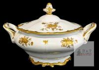 Vintage East Germany Echt Weimar Karherine #17010 Porcelain Soup Tureen, Gold Roses, No Chips or Cracks, Shelf-Wear To Bottom, 9" Tall