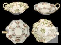 2 Antique to Vintage Handpainted Nippon Nut Dishes With Raised Gold Beads and Handles, 6.4" &times; 5.5" &times; 2.25" High, No Chips or Cracks
