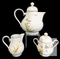 NORITAKE Ireland Edenberry 2772 Pattern Teapot with Lid, Creamer & Lidded Sugar Dish, Up To 8" No Chips or Cracks