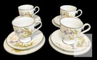 NORITAKE Ireland Edenberry 2772 Pattern 4pc Teacup, Saucer & Bread + Butter Plate Sets, No Chips or Cracks