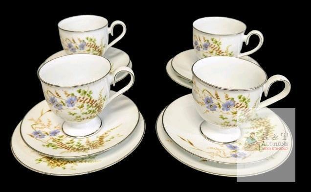 NORITAKE Ireland Edenberry 2772 Pattern 4pc Teacup, Saucer & Bread + Butter Plate Sets, No Chips or Cracks