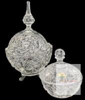 2 Vintage Lead Crystal Lidded Pinwheel Candy Dishes / Candy Boxes With Etched 6-Pointed Stars : Up To 9.75" No Chips or Cracks