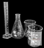 4pc New Scientific Glass Vessels: 500ml Erlenmeyer Flask, 2&times; 500ml Beakers & 100ml Erlenmeyer Flask, Up To 10.25" Tall