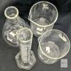 4pc New Scientific Glass Vessels: 500ml Erlenmeyer Flask, 2&times; 500ml Beakers & 100ml Erlenmeyer Flask, Up To 10.25" Tall - 2