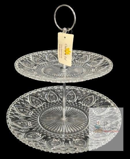 Clayre & Eef Glass 2-Tier Etagere Cake Stand Server, 7" - 9" Diameter &times; 9" Tall, No Chips or Cracks