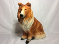 Vintage Chalkware Collie Dog Bank 11 inches tall