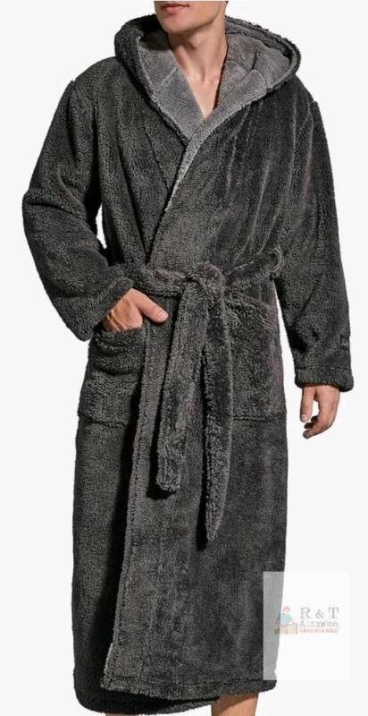 new SlumberMee Men's Hooded Bathrobe, Luxury Robes Collection, Charcoal Gray, Plush Shu Velveteen