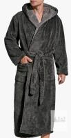 new SlumberMee Men's Hooded Bathrobe, Luxury Robes Collection, Charcoal Gray, Plush Shu Velveteen
