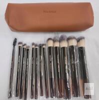 MAANGE 12-Piece Synthetic Makeup Brush Set with Brown PU Leather Storage Case new