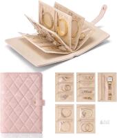 New Travel Jewelry Organizer Case, Foldable Jewelry Bags Jewelry Storage Book Ring Binder with Clear Zipper Velvet Pouch Bag for Traveling, Rings, Necklaces, Earrings, Bracelets, Brooches-Sand Pink