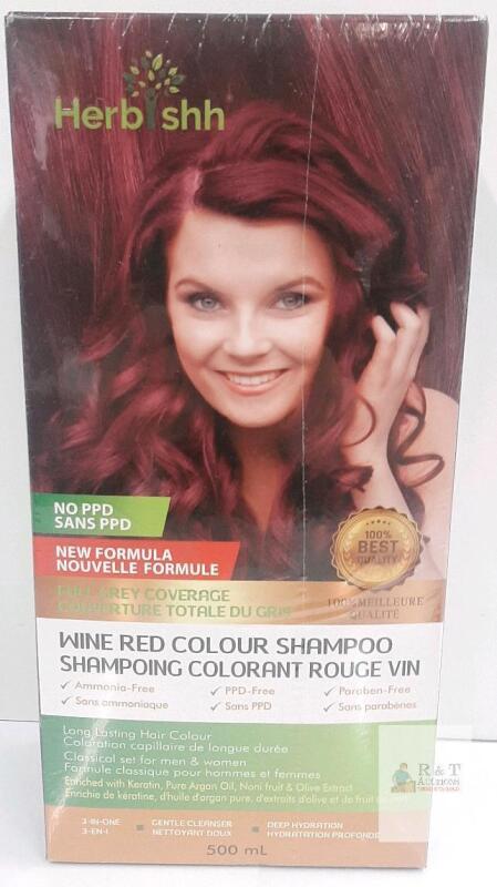 Herbishh Wine Red Colour Hair Color Shampoo Kit, Ammonia-Free, 500mL, Unisex, UPC 628634168066