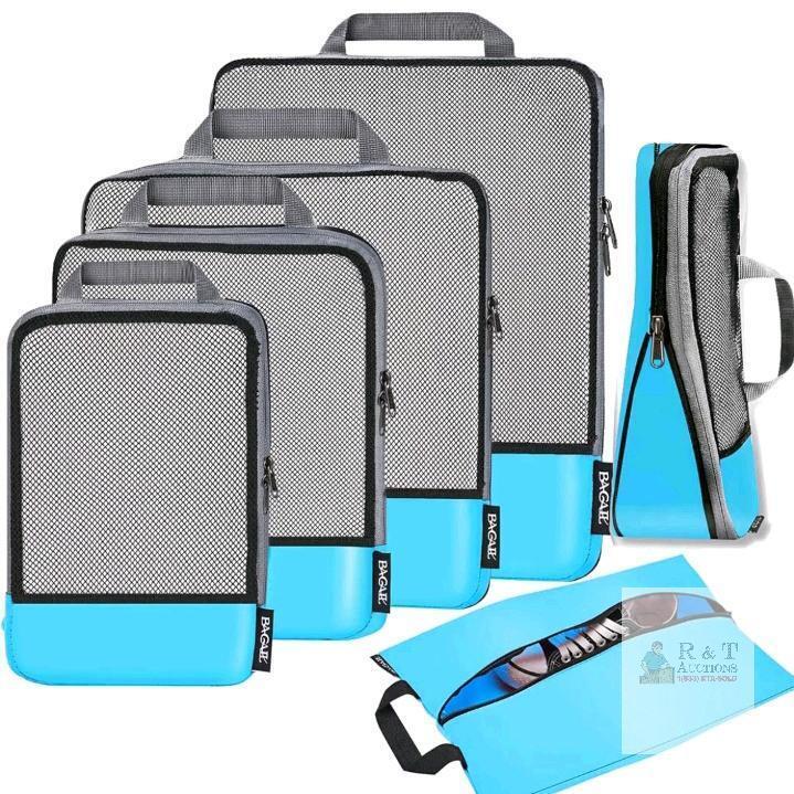 NEW Bagail 8-Piece Compression Packing Cubes Set, Dusty Blue Mesh, Premium Nylon Fabric, Water-Repellent