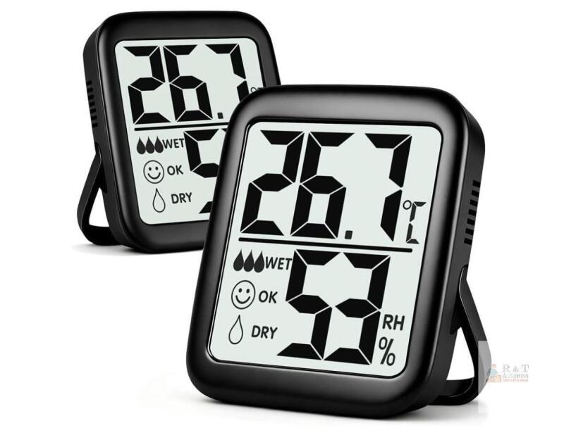 new Digital Indoor Thermometer & Hygrometer EC002B2, 2-Pack, LCD Display, CR2032 Battery