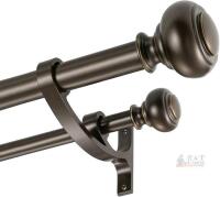 As-New (Some Screws May Be Missing) Heavy Duty Drapery Rod with Aluminum Alloy Brackets, Adjustable 1-Inch Front and 5/8 Inch Back Double Window Rod with Classic Finials (Antique Brown, 72-144")