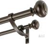 As-New (Some Screws May Be Missing) Heavy Duty Drapery Rod with Aluminum Alloy Brackets, Adjustable 1-Inch Front and 5/8 Inch Back Double Window Rod with Classic Finials (Antique Brown, 72-144")