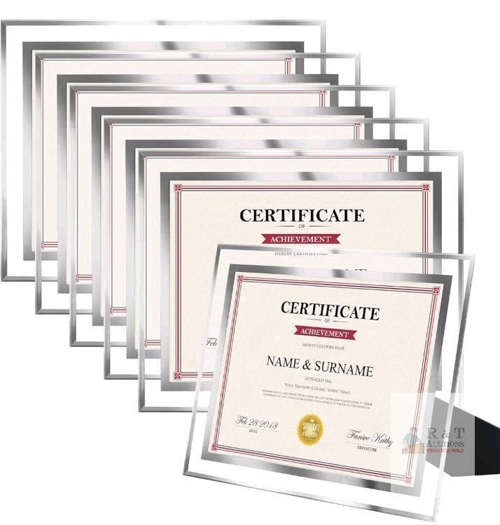 new 8 Silver Certificate Frames 8.5x11 Inch, Glass Front, Kickstand, Tabletop & Wall Display, Set of 8