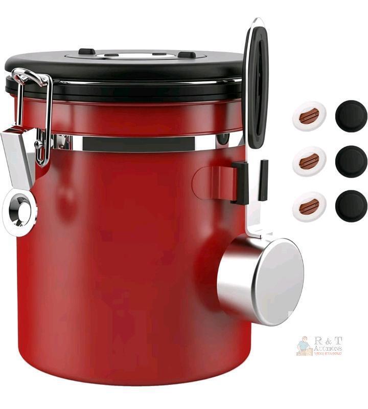 new ShanSon 16oz Airtight Coffee Canister Red, CO2 Valve, Measuring Scoop, Replacement Filters
