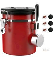 new ShanSon 16oz Airtight Coffee Canister Red, CO2 Valve, Measuring Scoop, Replacement Filters