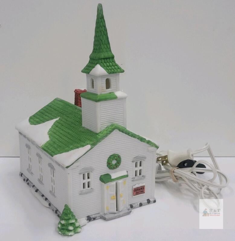 Department 56 New England Village Lighted Porcelain Church Building with Original Box