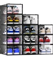 12-Pack Stackable Plastic Shoe Storage Boxes, Drop-Front Doors, Fits Up to Men&rsquo;s Size 12, 13"x9"x6"