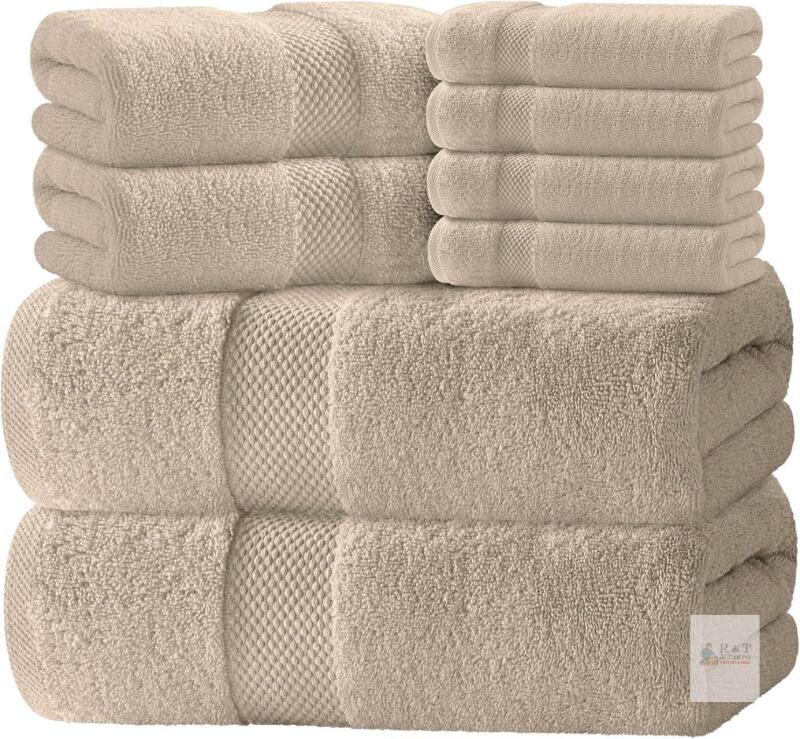 New White Classic Luxury Taupe Bath Towel Set - Combed Cotton Hotel Quality Absorbent 8 Piece Towels | 2 Bath Towels | 2 Hand Towels | 4 Washcloths [Worth $72.95] 8 Pack | Taupe