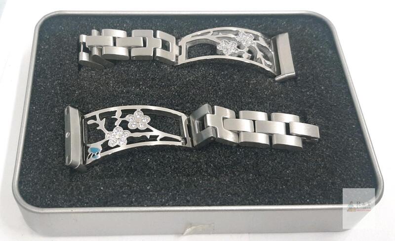 Mtczon Ladies Stainless Steel Floral Bracelet Clasp Band with Rhinestone Accents new