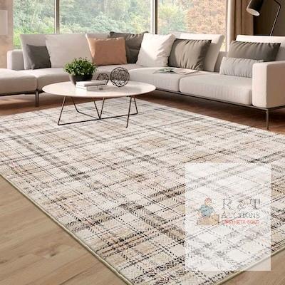 New Garvee 9 x 12 (ft) Loomed Polyester Beige Rectangular Indoor Geometric Mid-Century Modern Style Print Washable Stain Resistant Rug