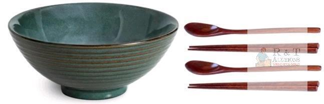 New 8" Ceramic Pho / Ramen Bowl , 40oz Porcelain Japanese Udon Soba Pho Asian Soup Noodle Bowls with Chopsticks and Spoons, Green