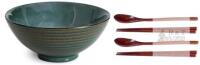 New 8" Ceramic Pho / Ramen Bowl , 40oz Porcelain Japanese Udon Soba Pho Asian Soup Noodle Bowls with Chopsticks and Spoons, Green