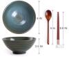 New 8" Ceramic Pho / Ramen Bowl , 40oz Porcelain Japanese Udon Soba Pho Asian Soup Noodle Bowls with Chopsticks and Spoons, Green - 2