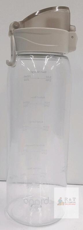 new 600ml (20oz) Apaani Clear Plastic Water Bottle, Flip-Top Lid, Time Markings, Carry Handle