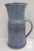 Hand Thrown Stoneware Pottery Pitcher, Blue Glaze, Signed Studio Art Jug