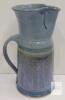 Hand Thrown Stoneware Pottery Pitcher, Blue Glaze, Signed Studio Art Jug - 2