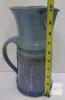 Hand Thrown Stoneware Pottery Pitcher, Blue Glaze, Signed Studio Art Jug - 5