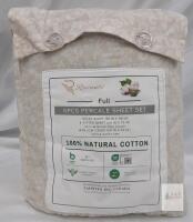 Ruvanti Full Size 6-Piece Percale Sheet Set, 100% Cotton, 81"x96" Flat/54"x75" Fitted, 4 Pillowcases