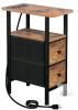 LOAKEKEL Narrow Side Table, 2 Drawer Nightstand, Power Outlets, 15.7" Rustic Brown, Model HETNDP02BR-1